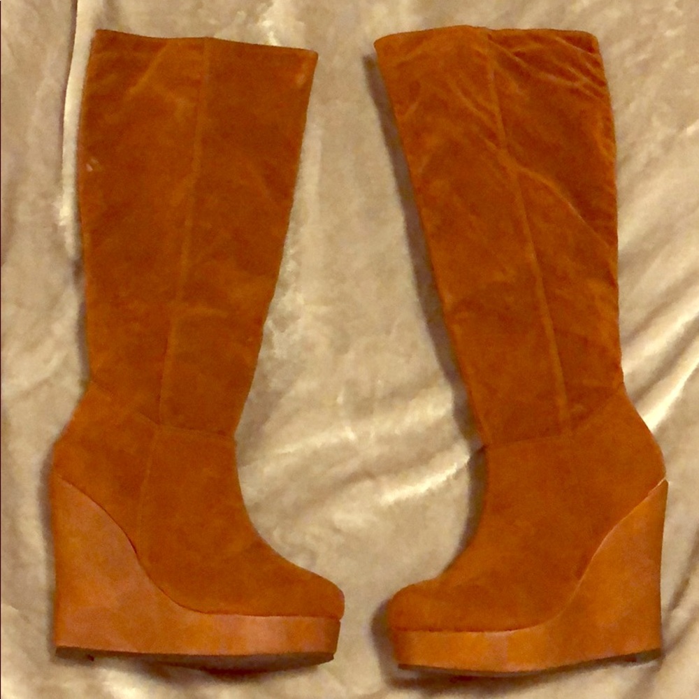 Wedge knee high boots